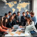 Grup divers de profesioniști în afaceri internaționale.