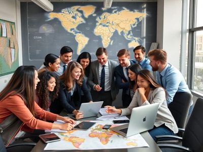 Grup divers de profesioniști în afaceri internaționale.