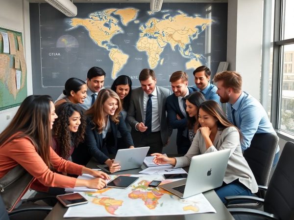 Grup divers de profesioniști în afaceri internaționale.